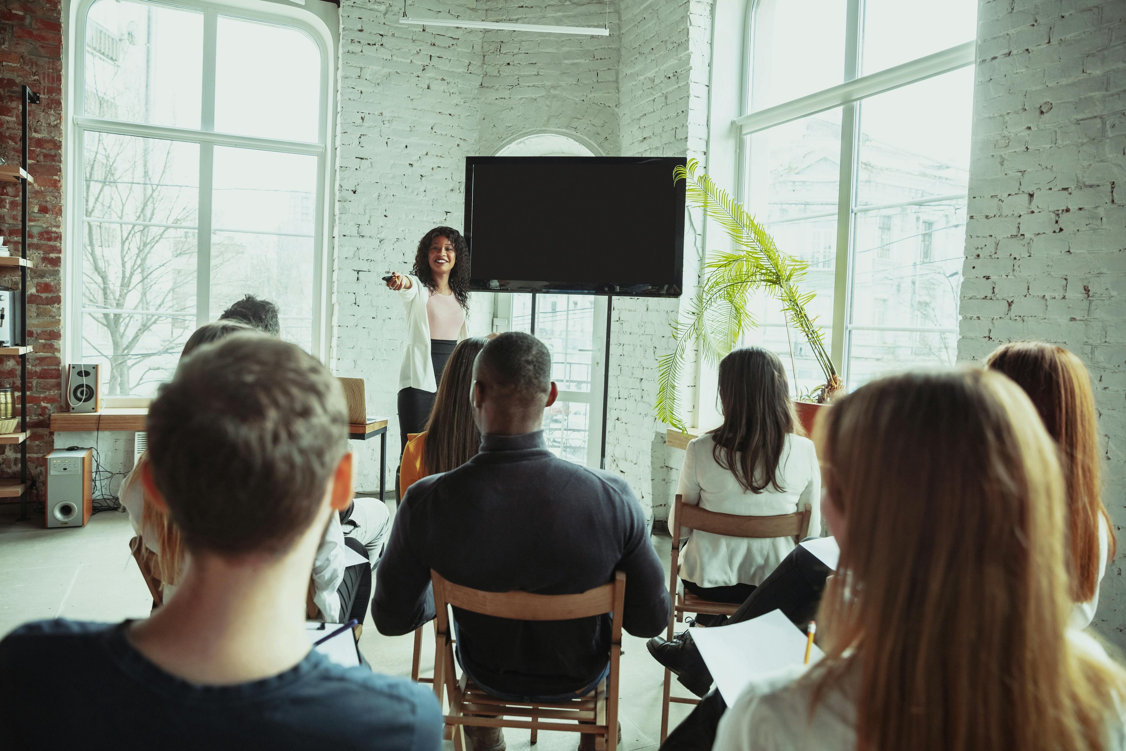 training scene in a business meeting