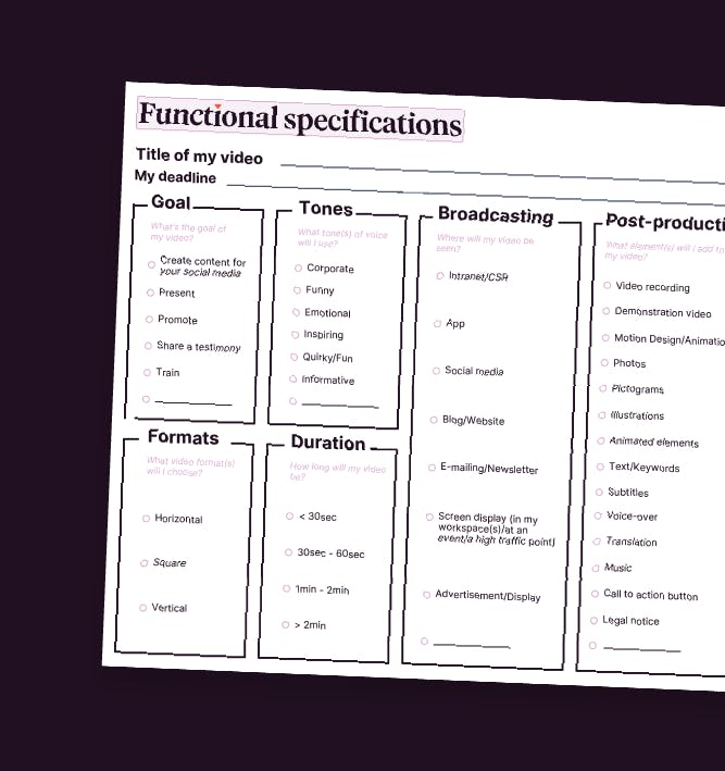 specification video template