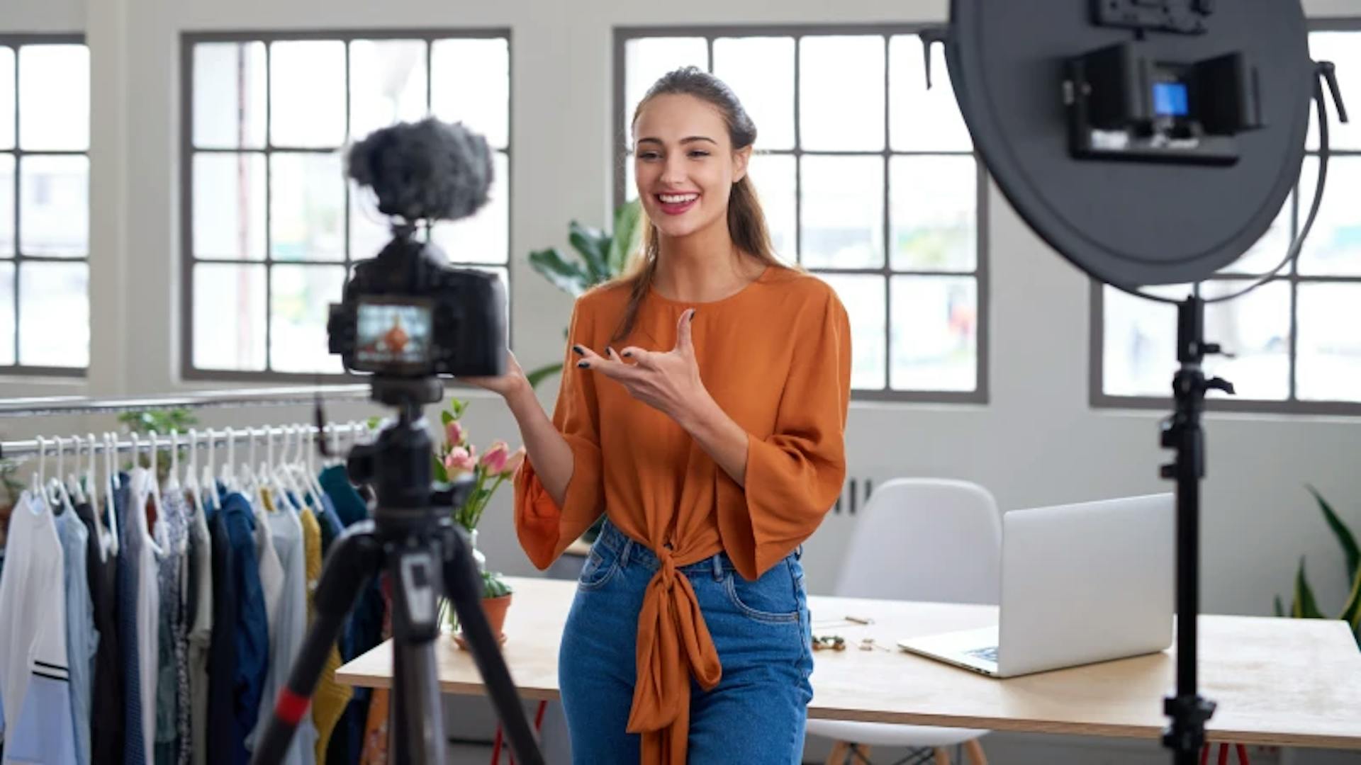 a woman presents a product on video