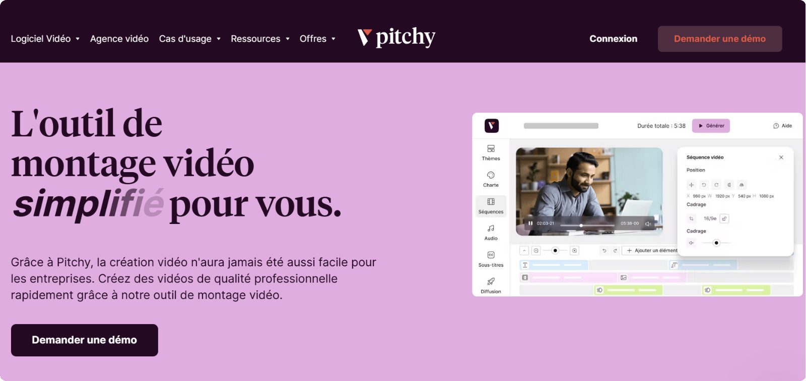 Capture d’écran de Pitchy - nouvelle plateforme du logiciel de montage vidéo pour débutants