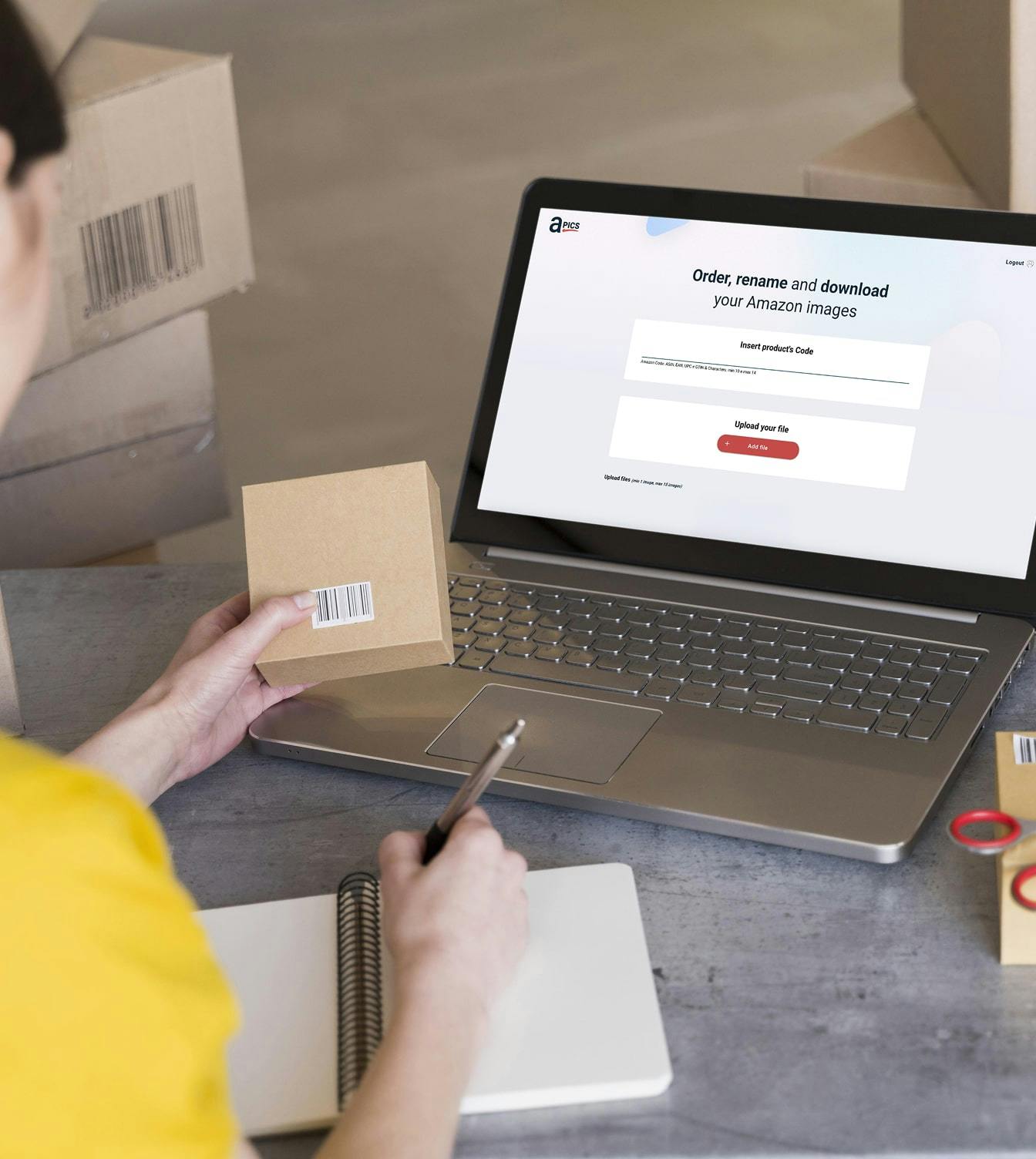Esempio di utilizzo della web app di intelligenza artificiale Apics, progettato da PixelCrew per l'ottimizzazione e il caricamento delle immagini delle schede di prodotto Amazon.