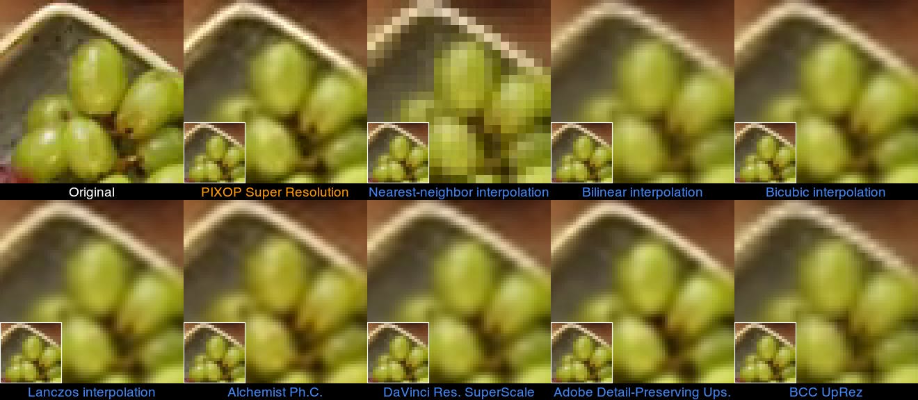 Composite image showing upscaled photos of grapes. 