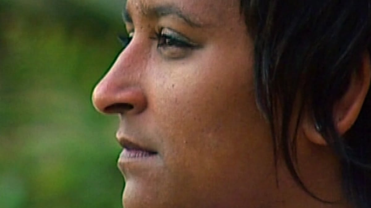 Closeup of woman's face in profile 