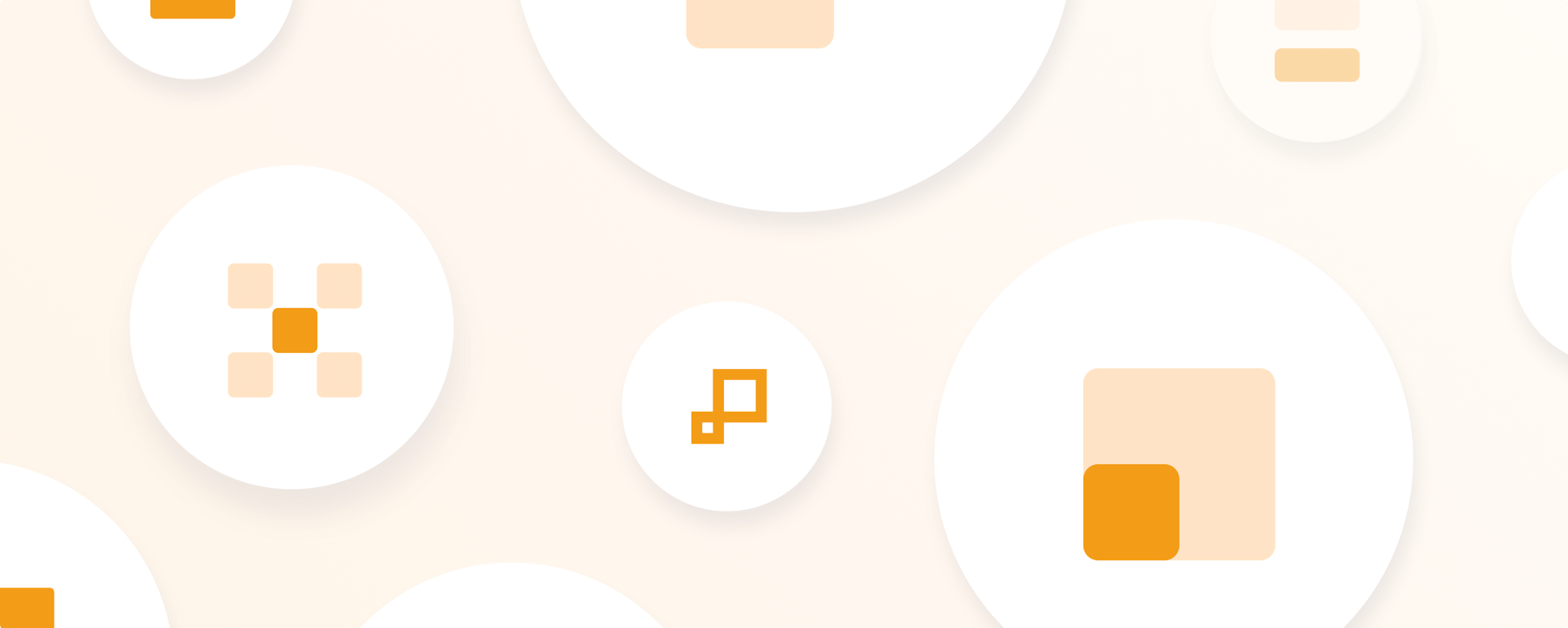 Orange banner graphic with white and orange icons