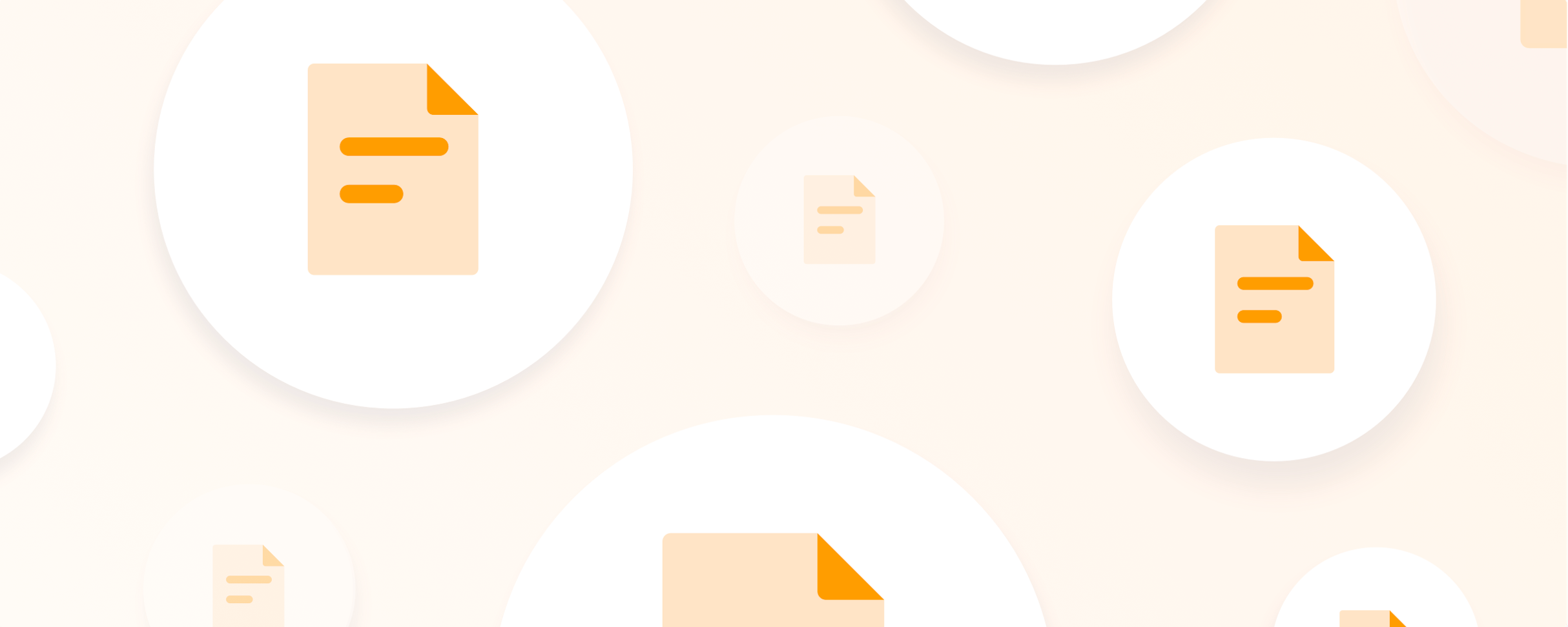 Light orange banner graphic with white and orange icons of files. 