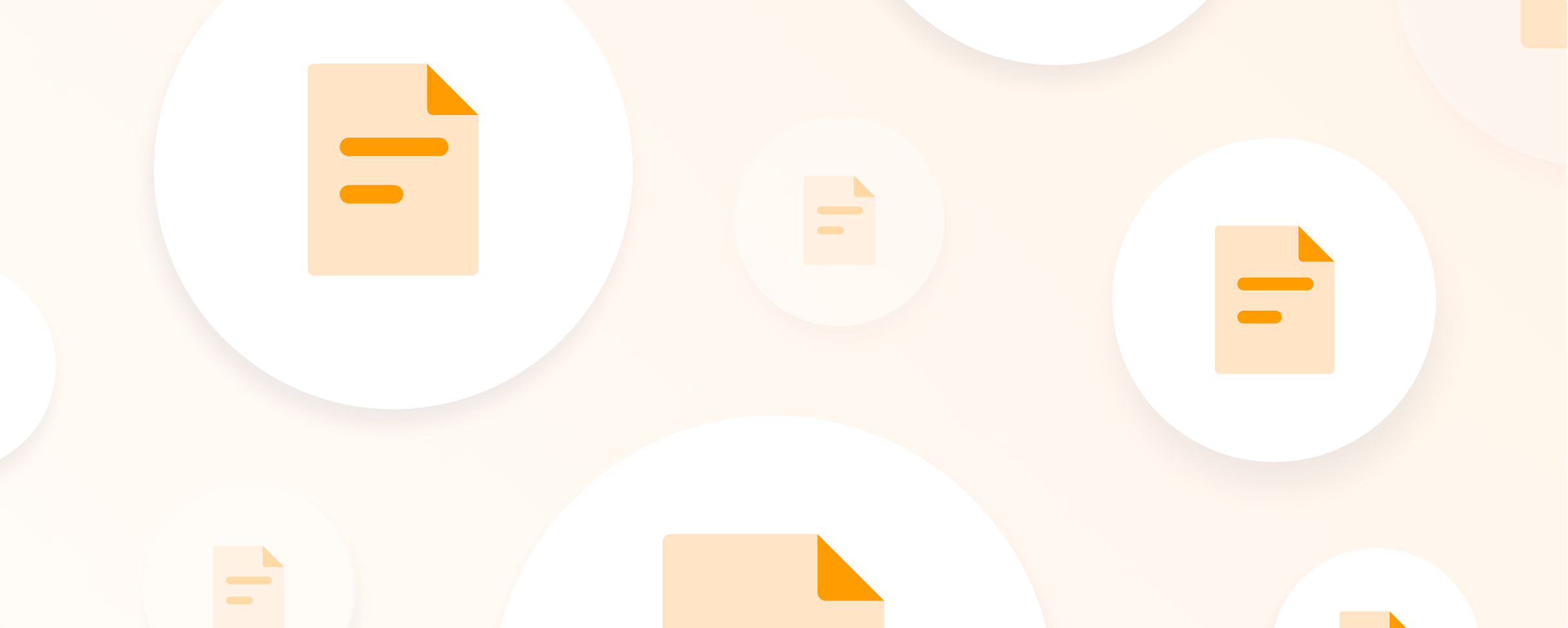 Light orange banner graphic with white and orange icons of files.