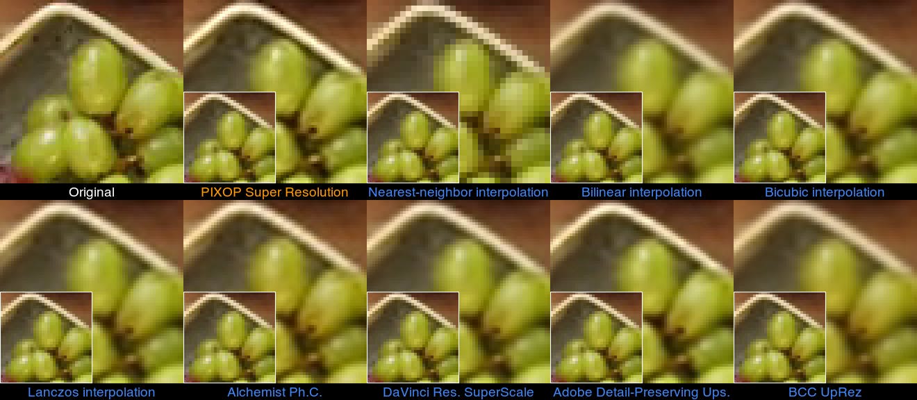 Composite image showing upscaled photos of grapes. 