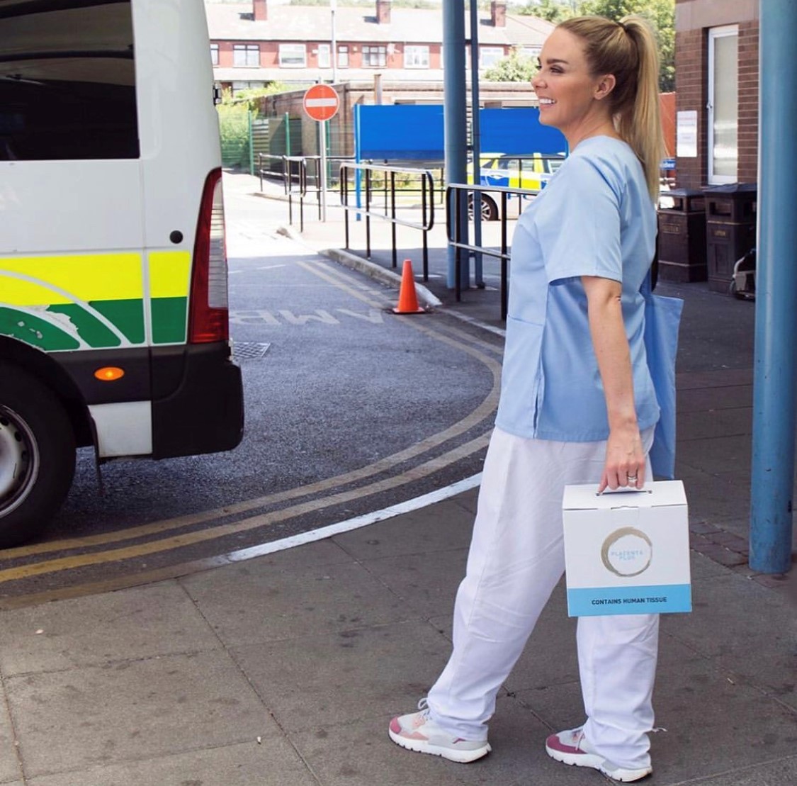 nurse exiting hospital
