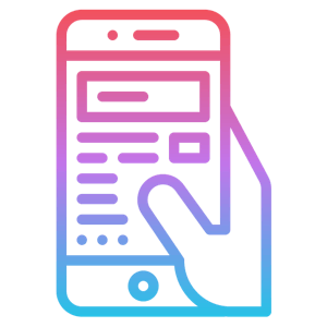 Ilustração de mão segurando aparelho celular.
