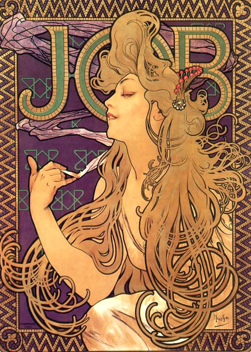 Cartaz para divulgação do cigarro Job (1897), Alphonse Mucha