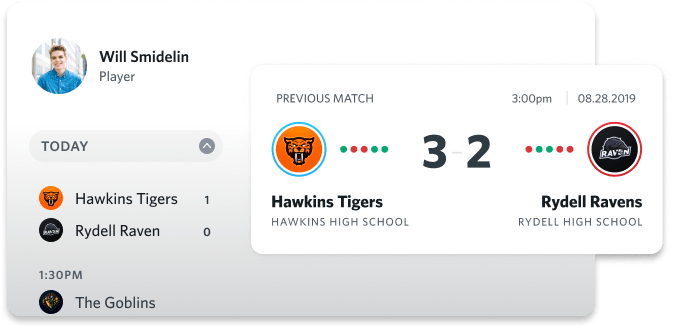 Product view showing previous match score