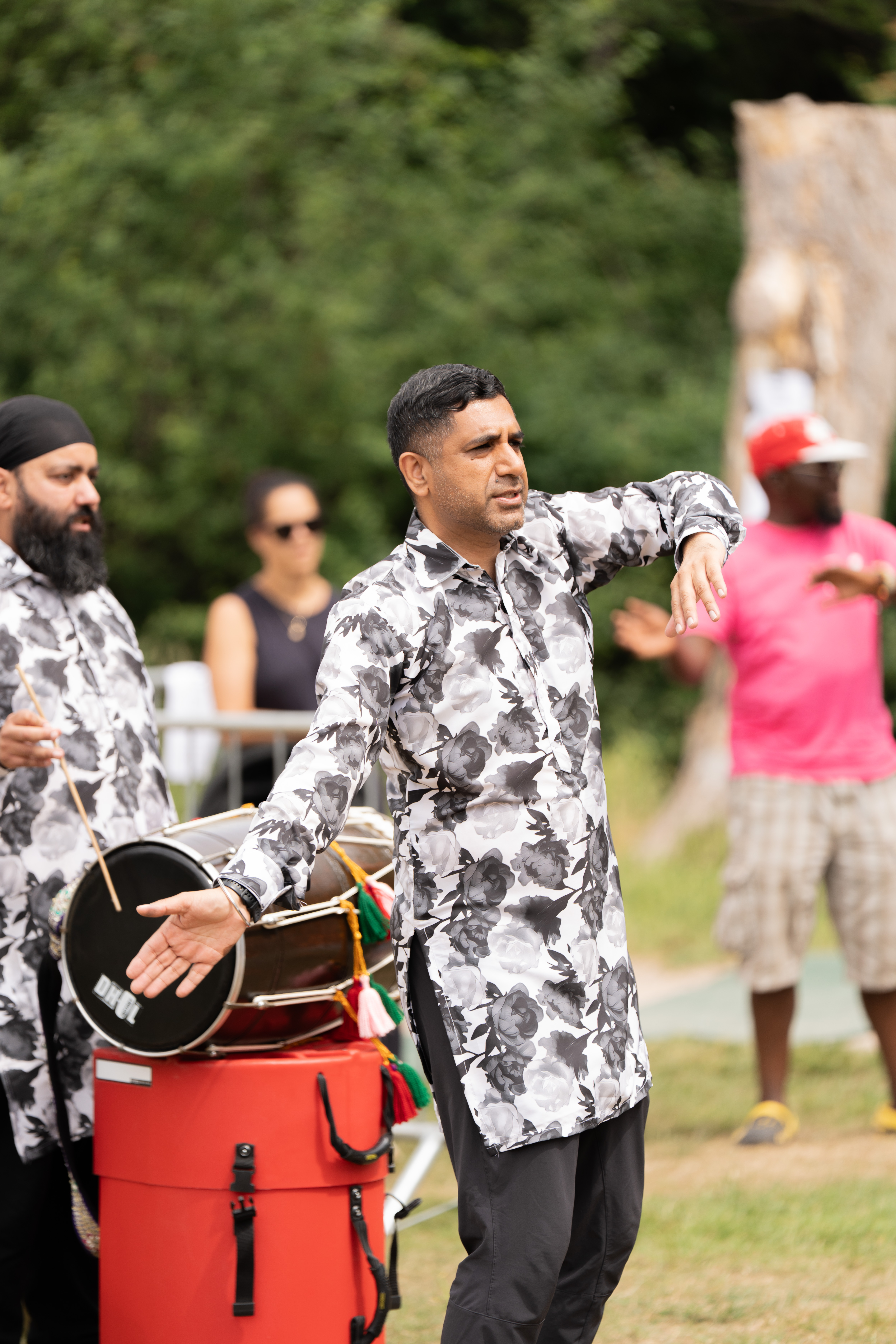 Two performers from Cohesion Plus during a performance of Baby Bhangra 