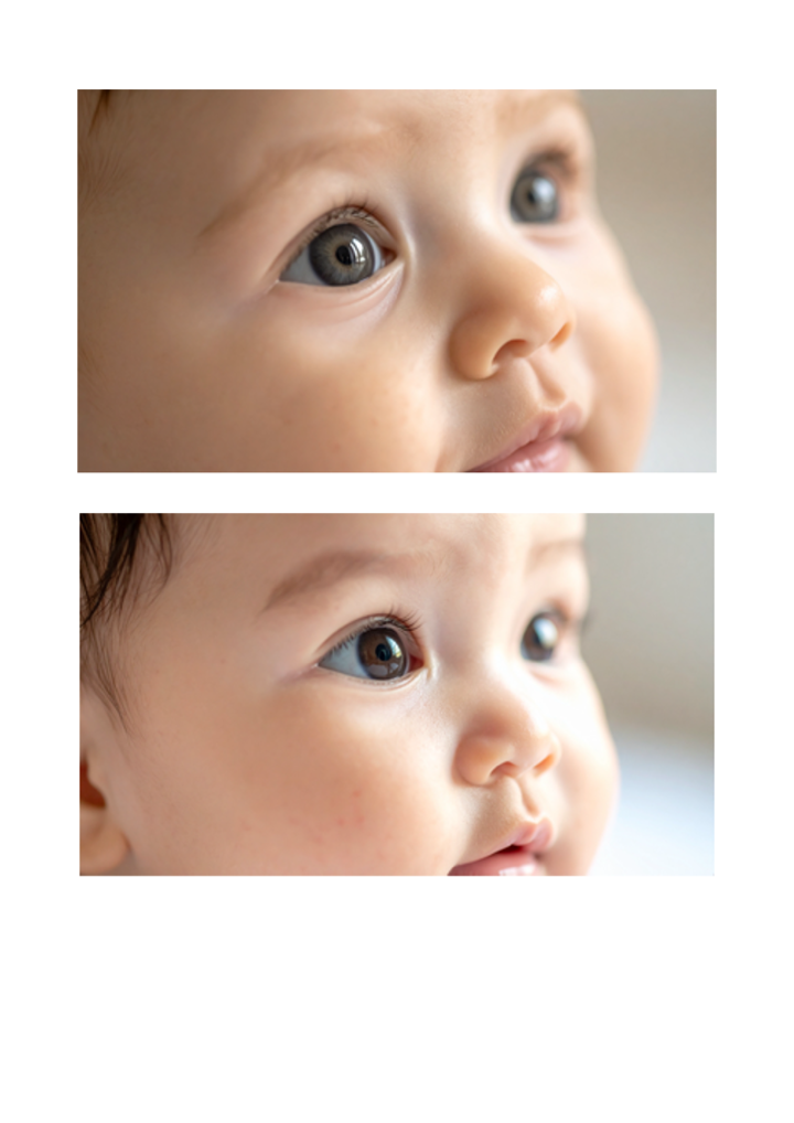 Two babies looking up 