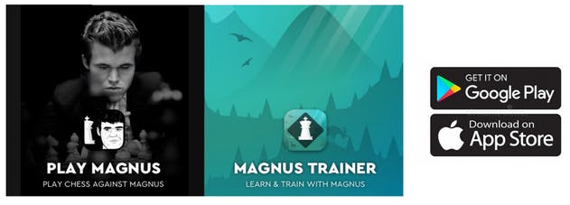 The app icons for Play Magnus app and Magnus Trainer app