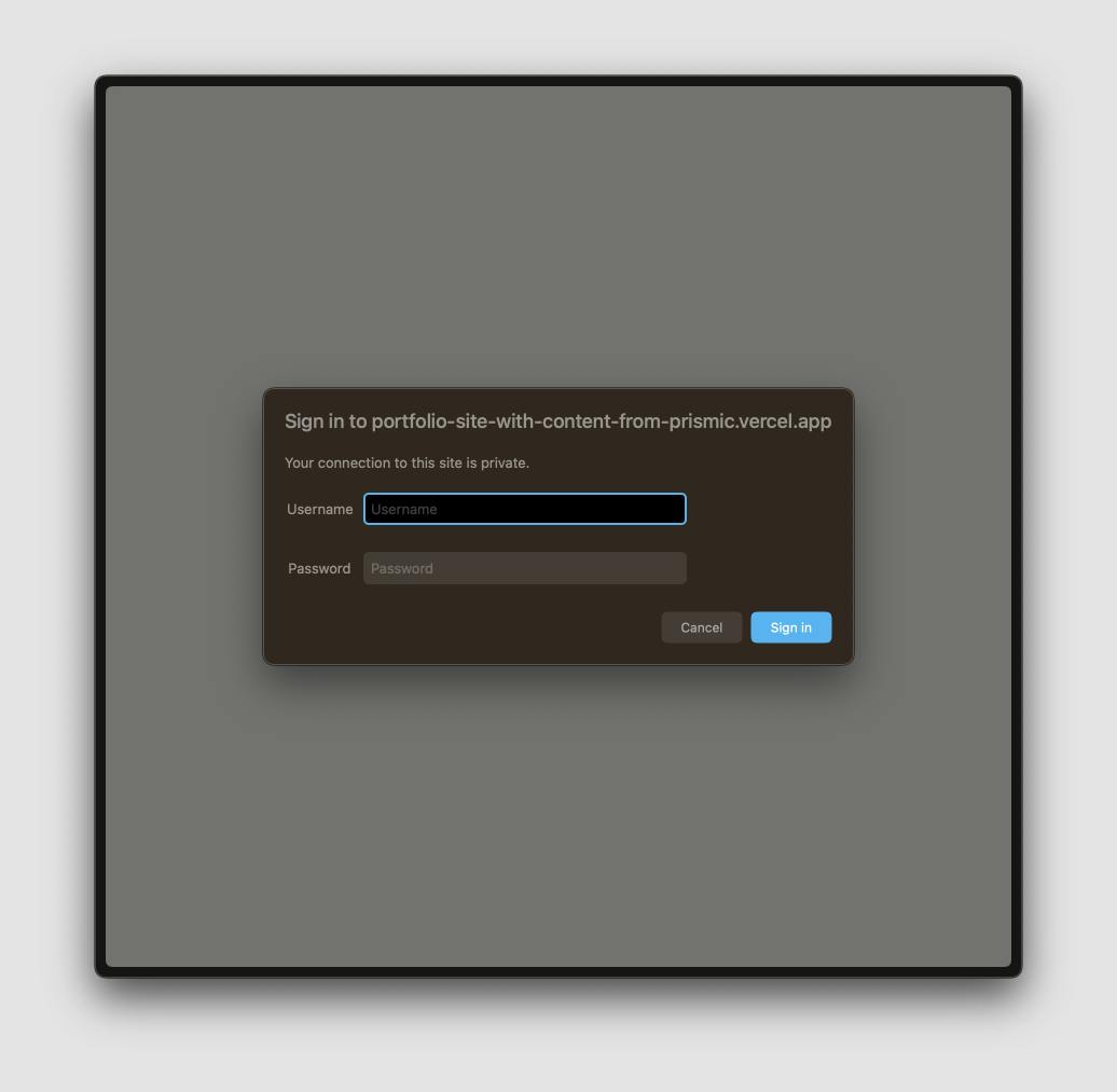 Image of basic auth implemented on the site