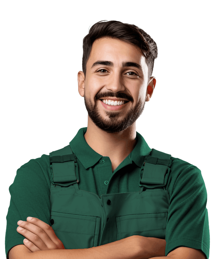 A plumber with crossing arms