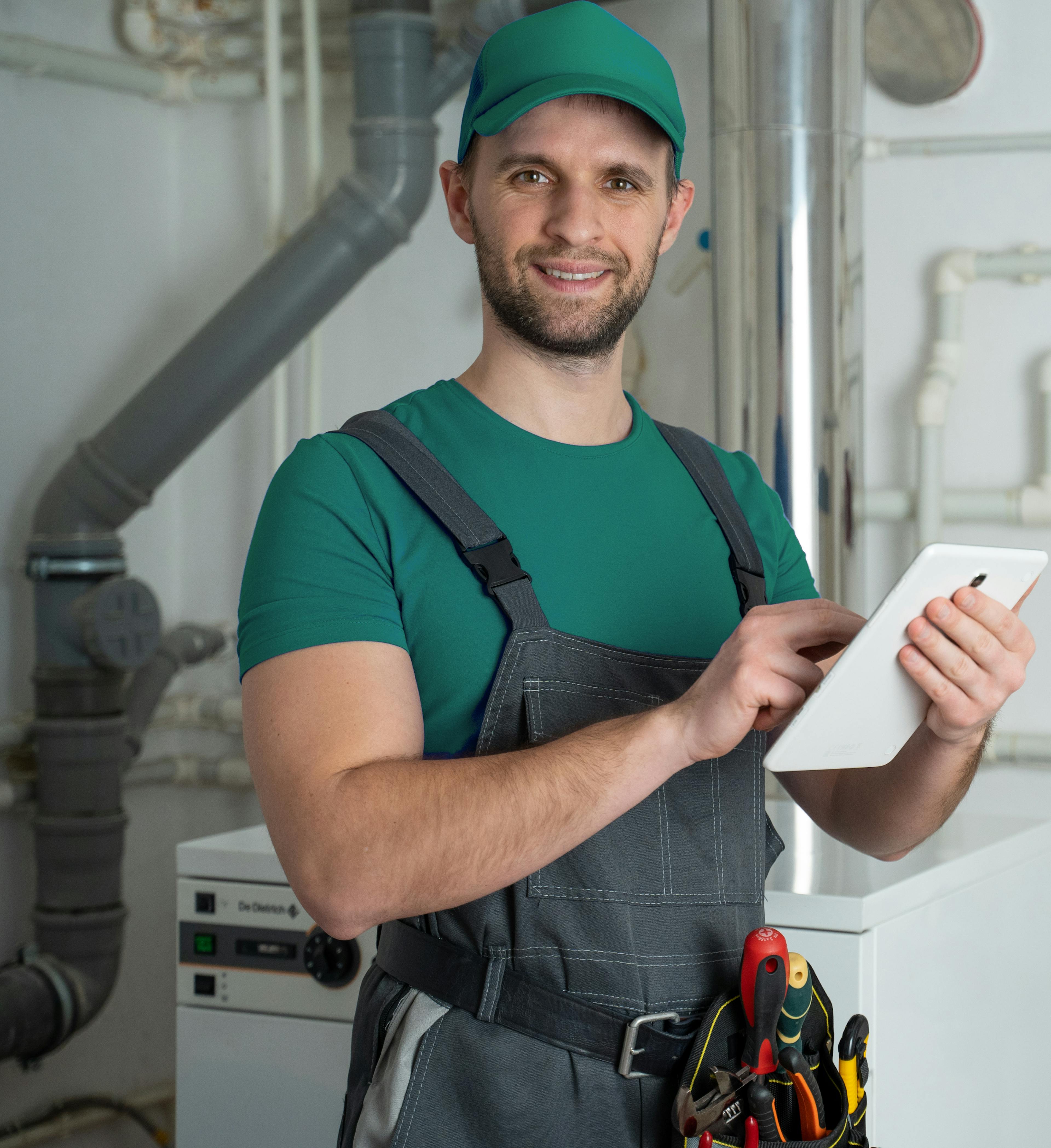 A plumber with a tablet