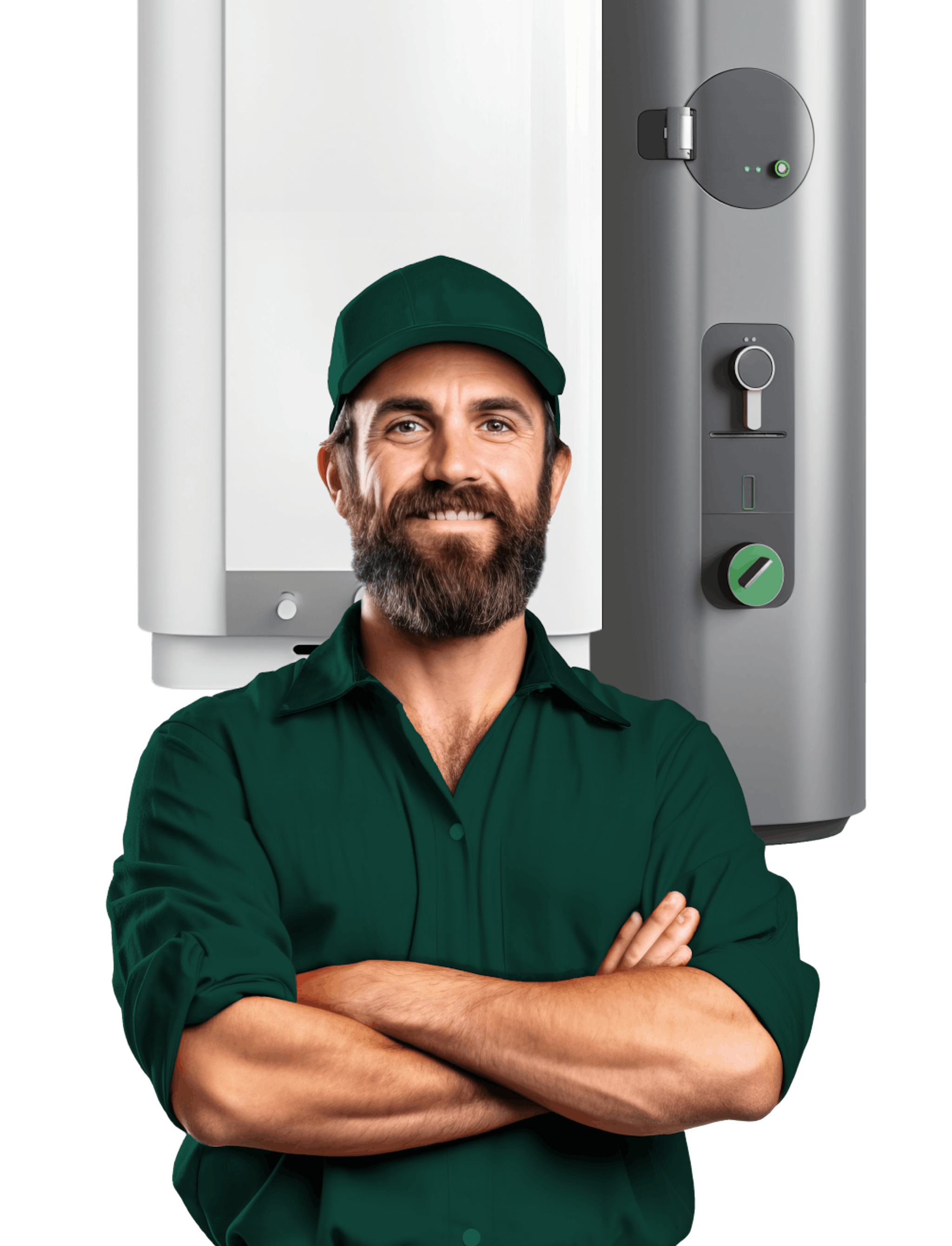 A plumber with boilers