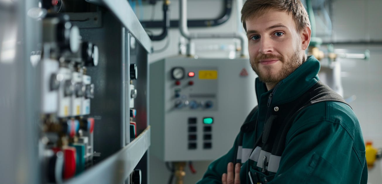 A plumber check a heating system