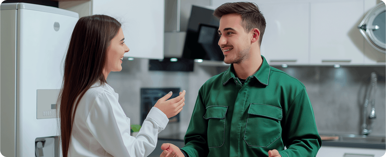 A plumber answers the woman's question