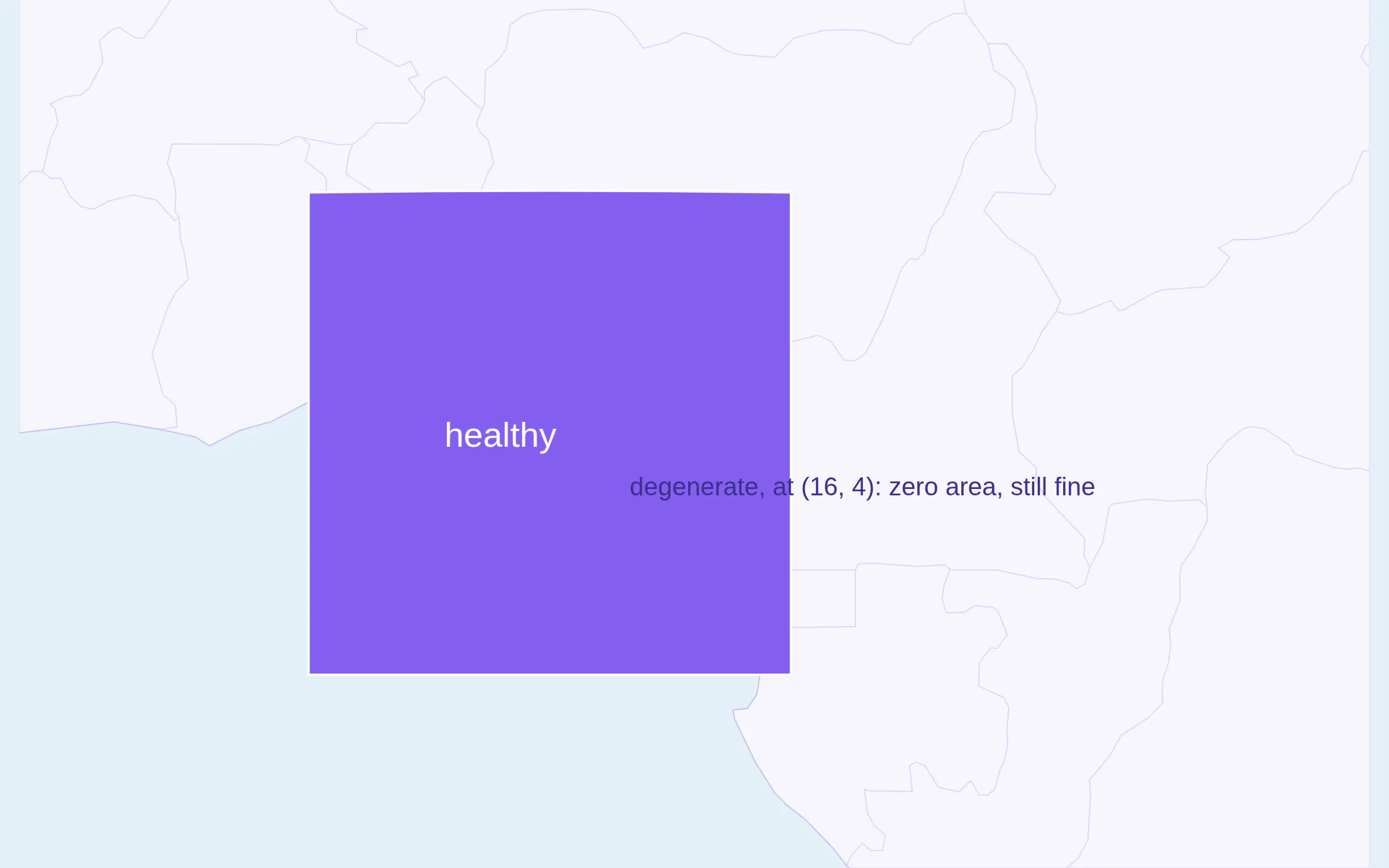 A choropleth with one healthy square feature beside a zero-area feature