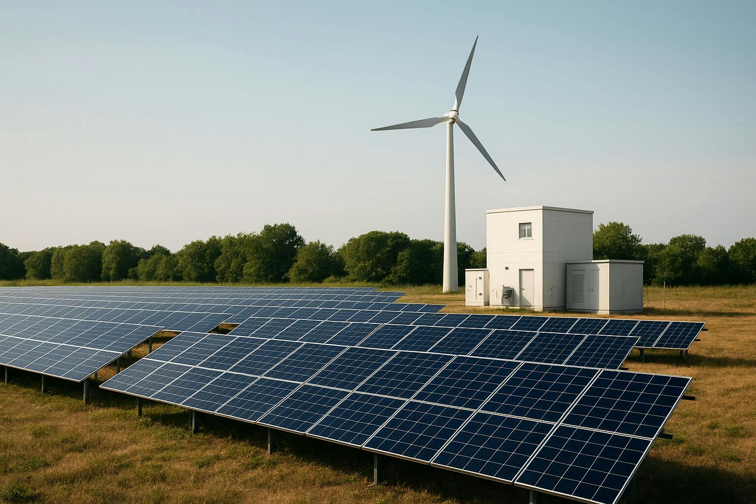 solar panels and a windmill in a clean tech company