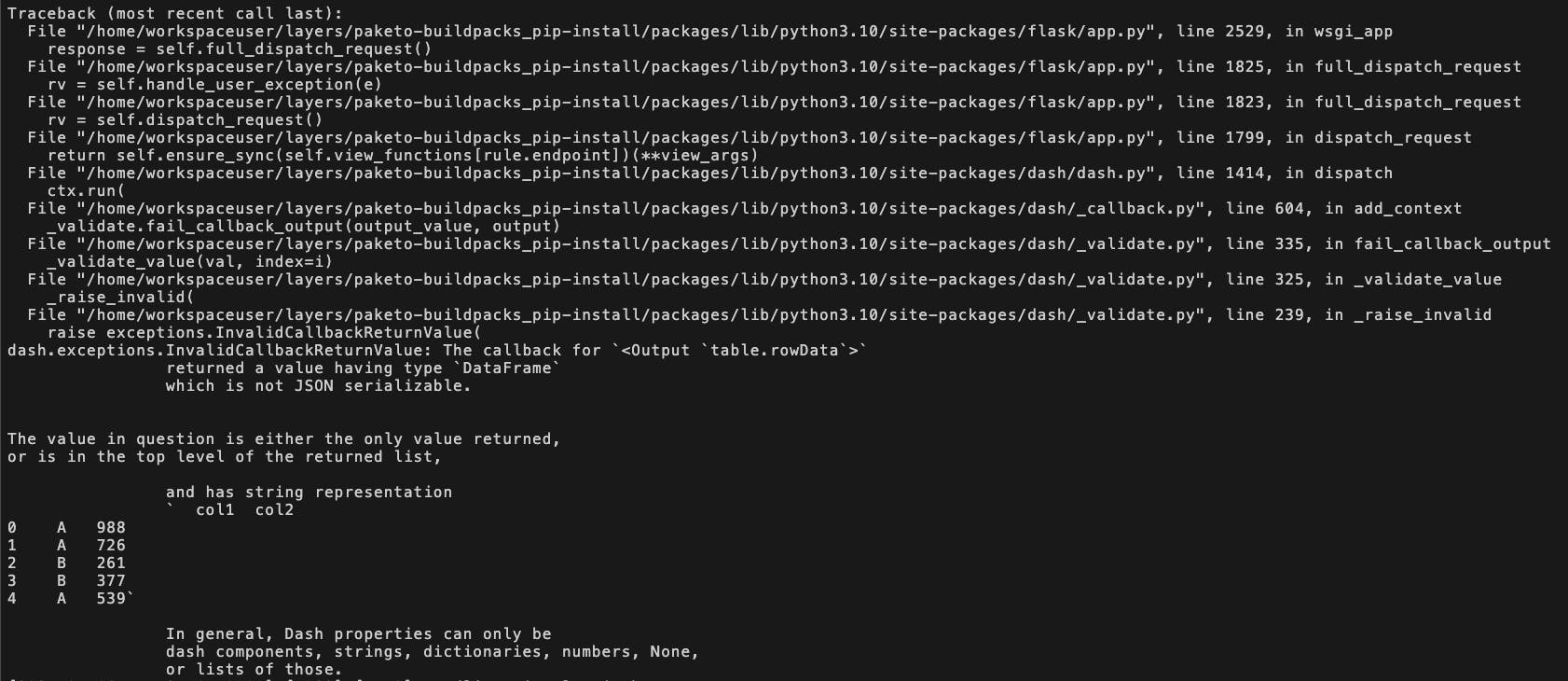error traceback json serializable