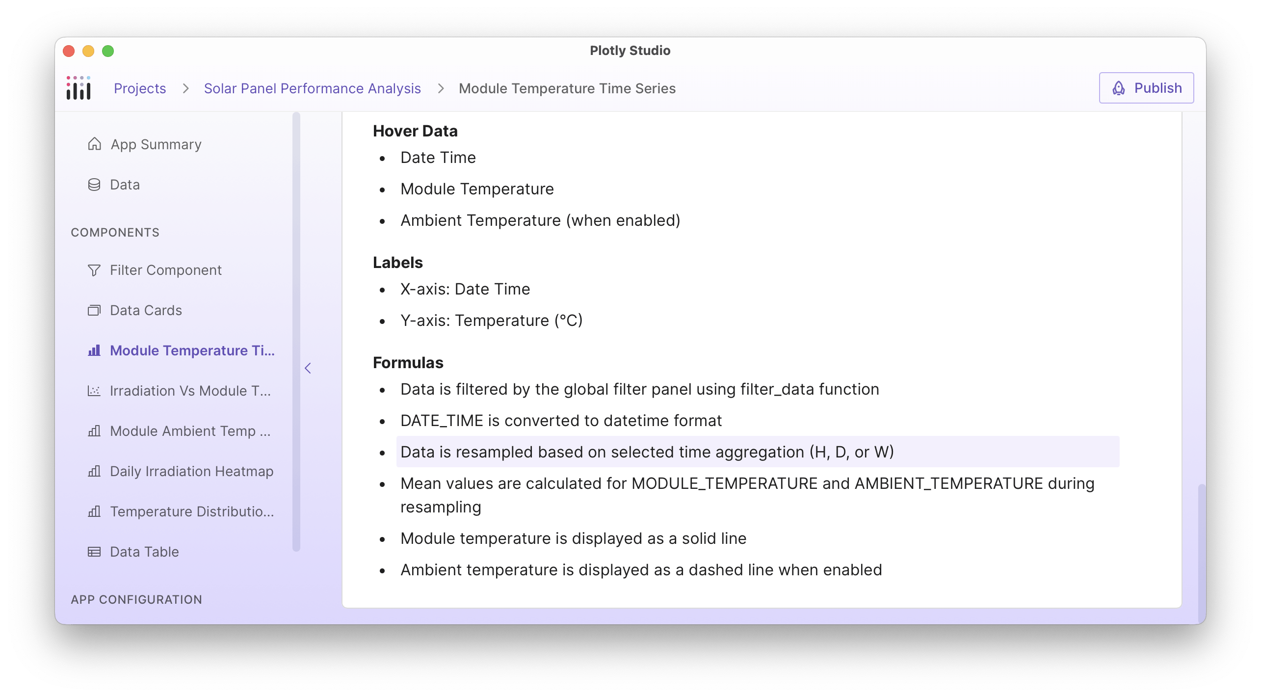 A screenshot of an editable specification file in Plotly Studio, highlighting a formula