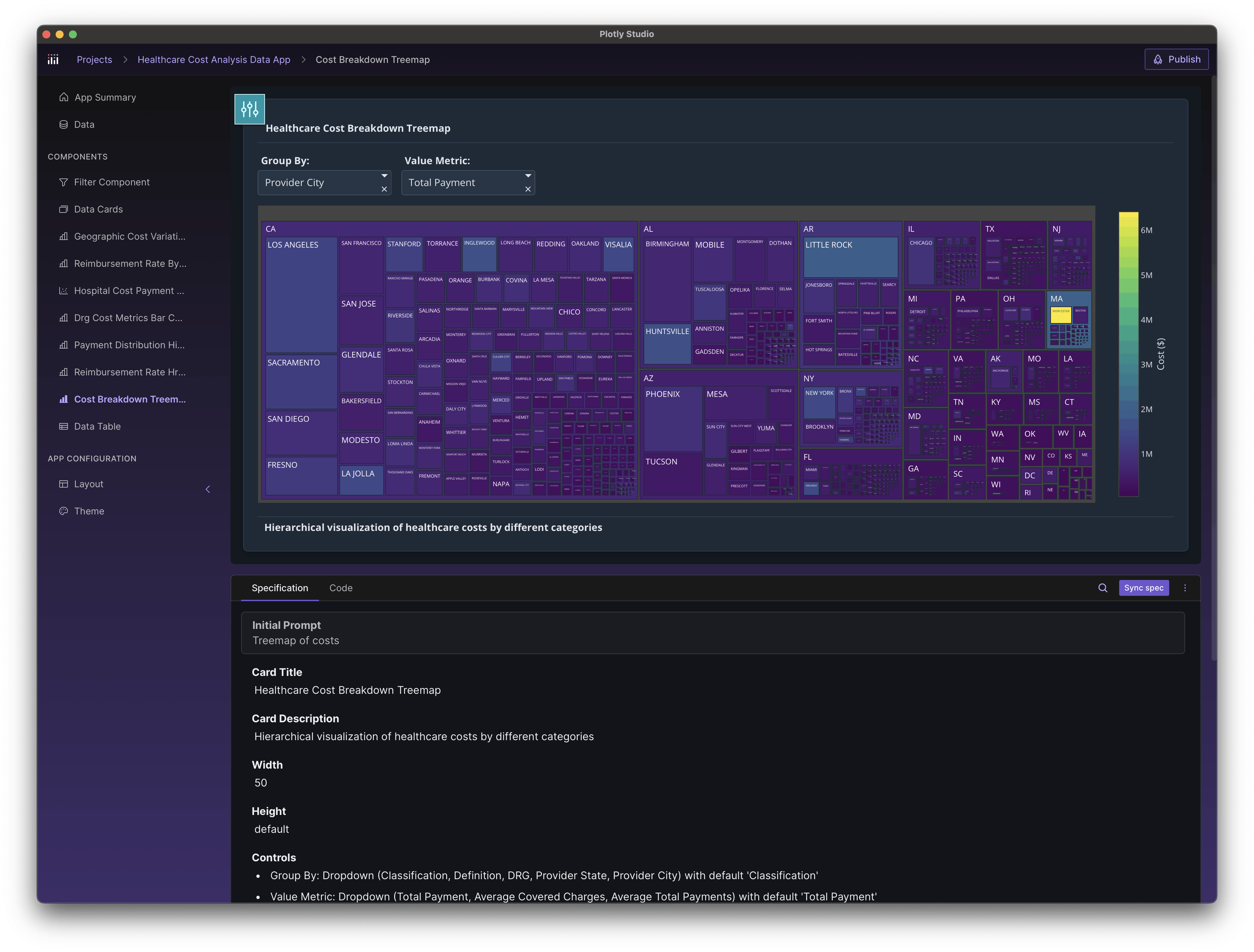 Screenshot of a treemap visualization in plotly studio