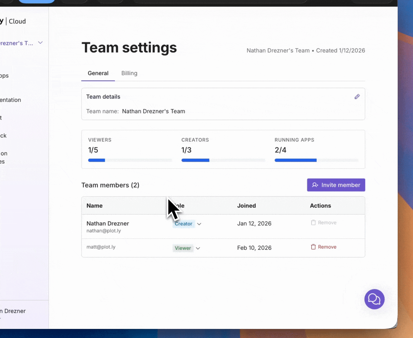 invite a user in Plotly Cloud Teams