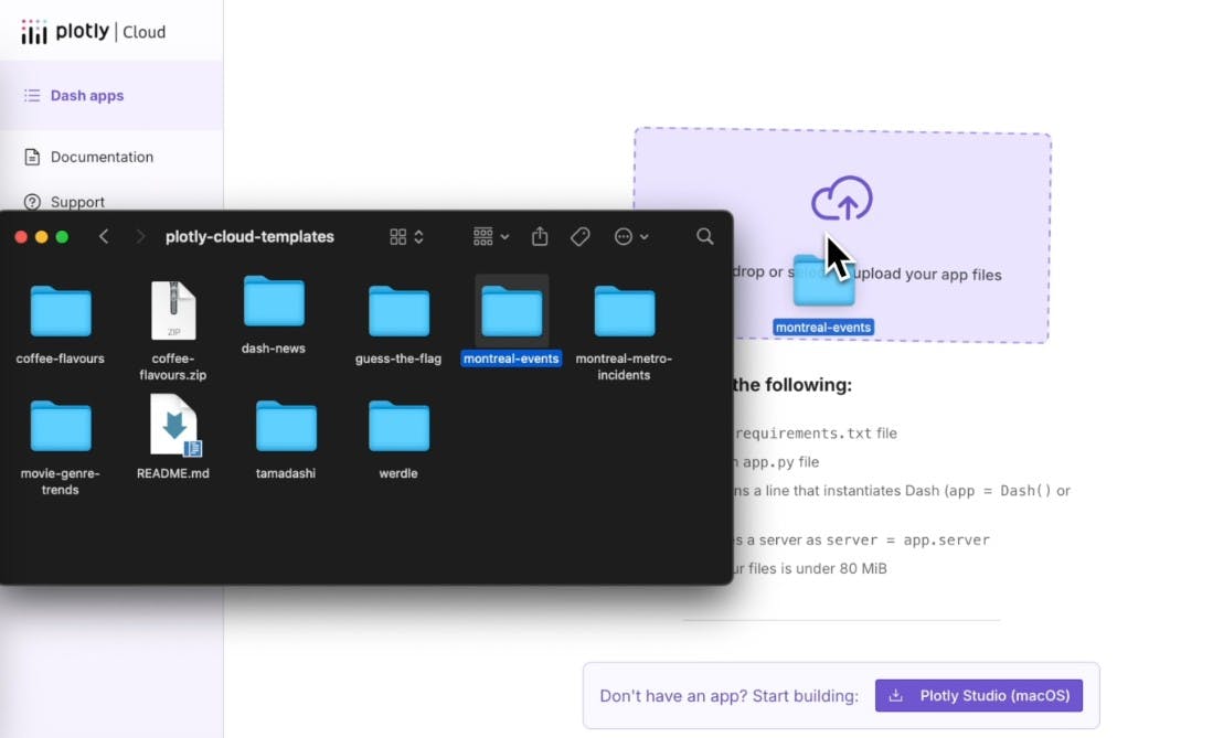 drag and drop to publish Plotly Dash app