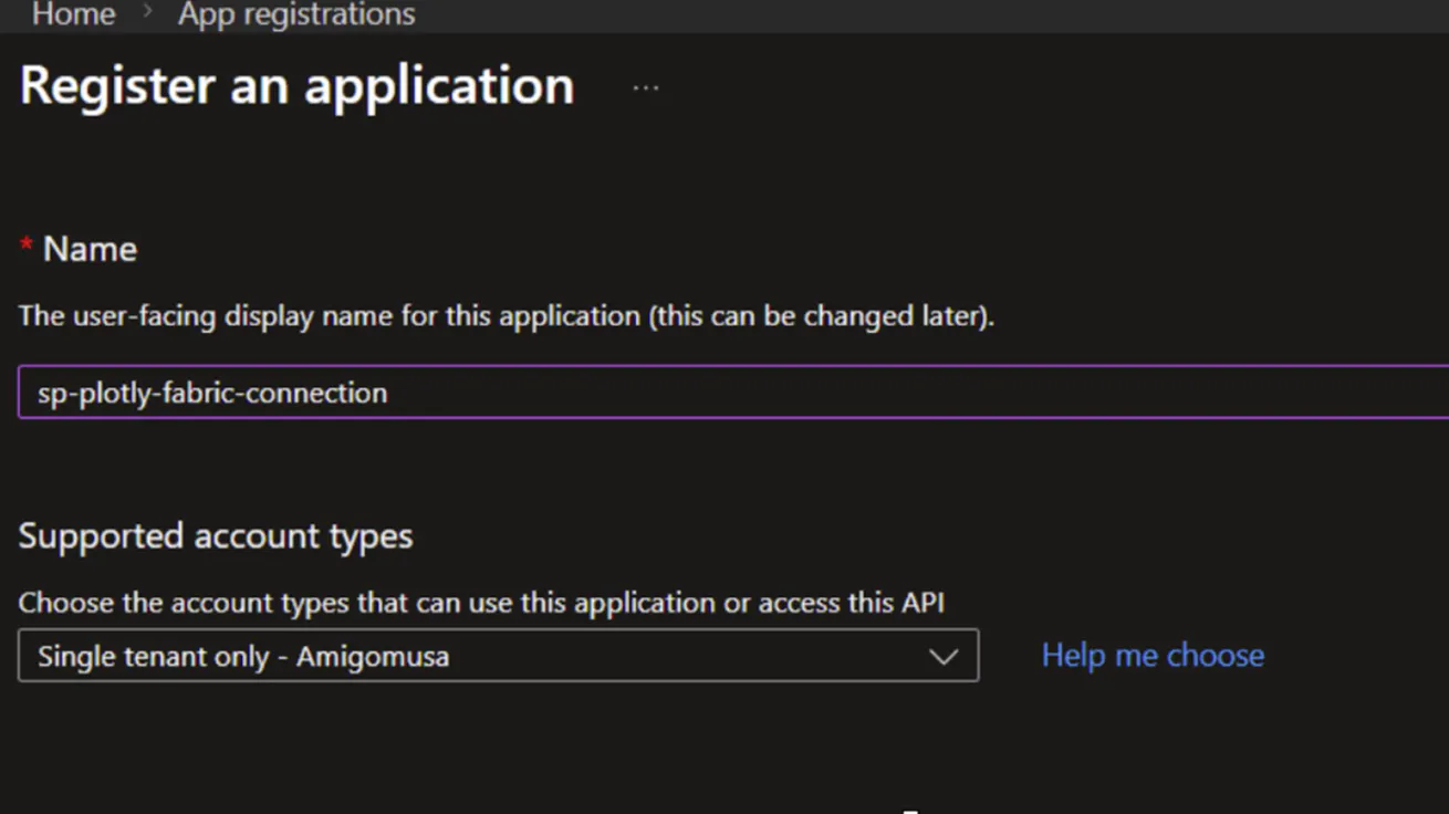 New app registration form