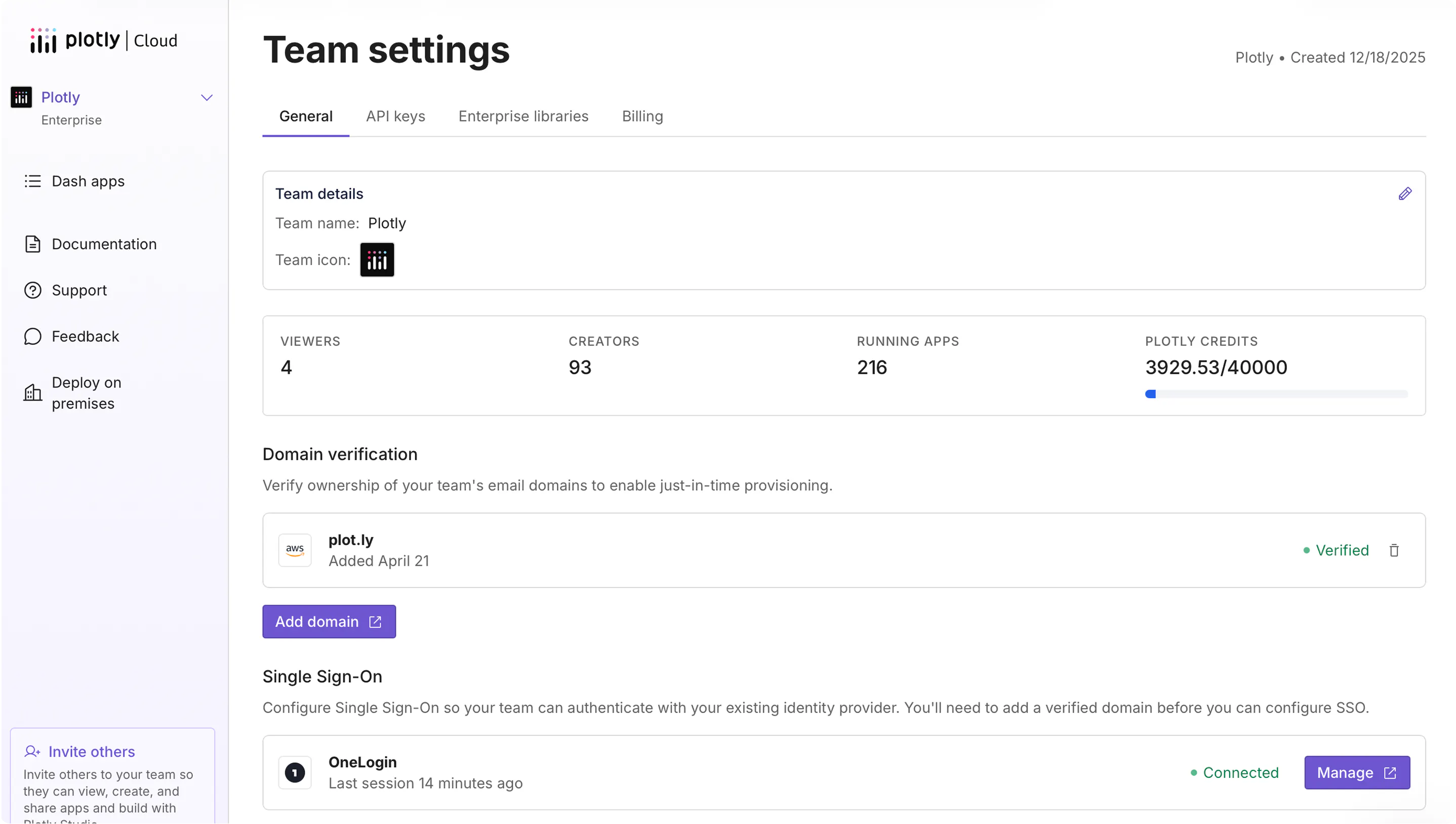 Plotly Cloud Team settings