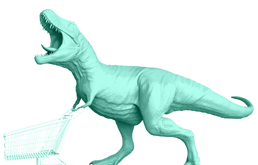 dinosaur teal green pushing shopping cart plotly dash