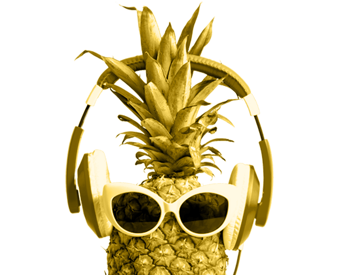 pineapple wearing sunglasses and headphones