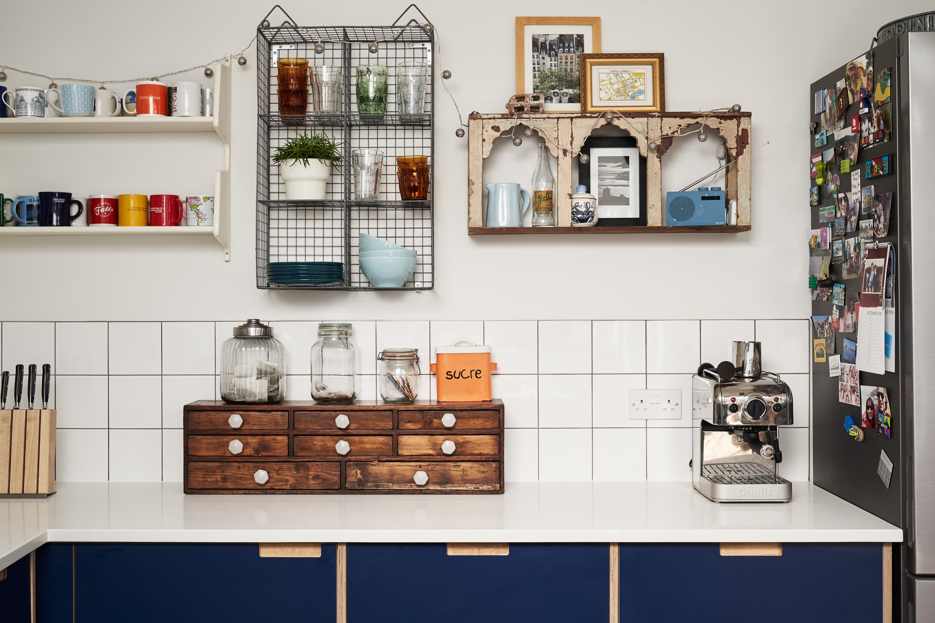 Navy Blue Formica fronts with semi-recessed handles in our Cramner Avenue kitchen