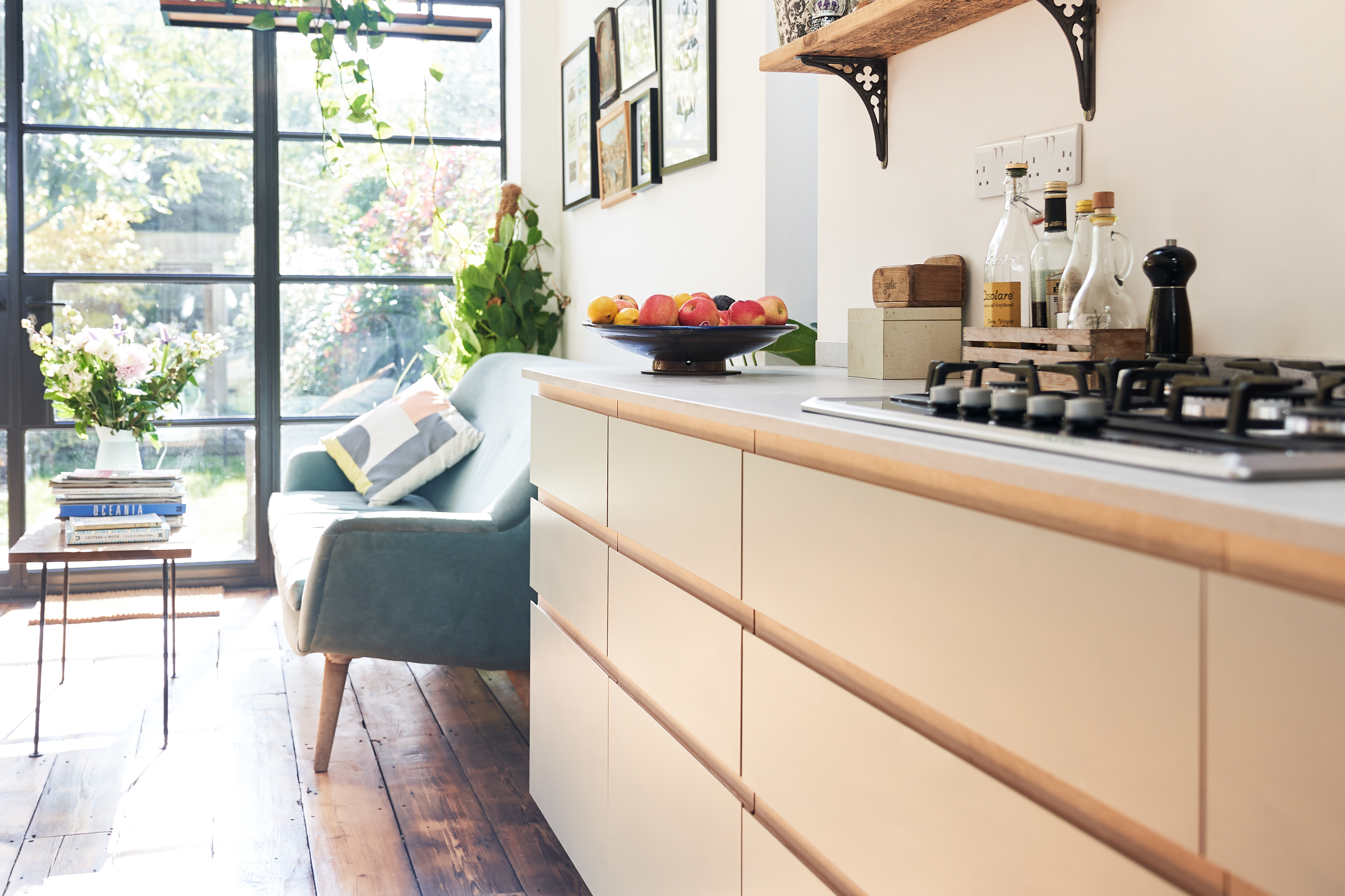 Formica Fossil fronts and Birch Ply J-Profile handles in our Kempe Road kitchen