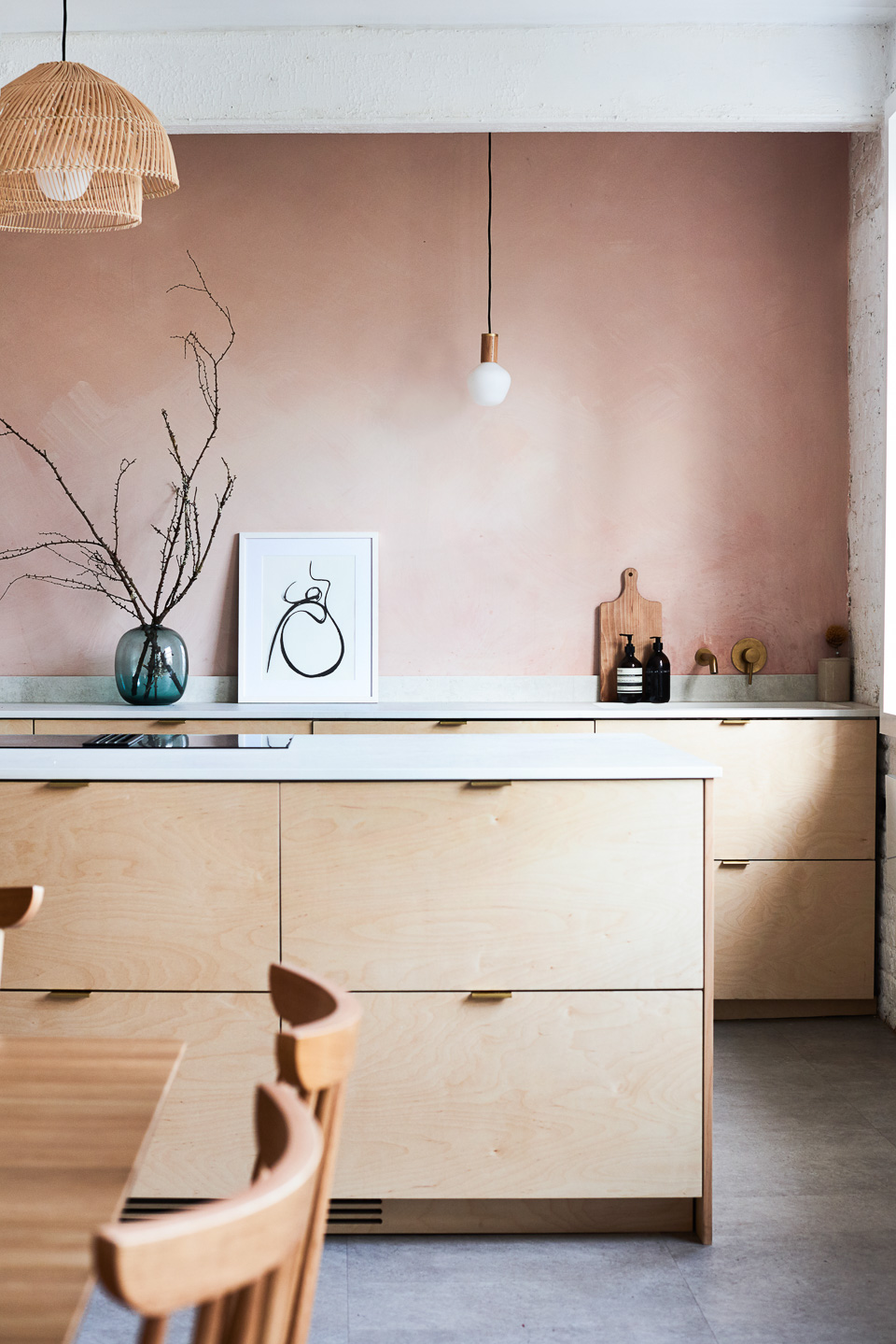 Birch ply and brass edge pull handles in our Narroway kitchen
