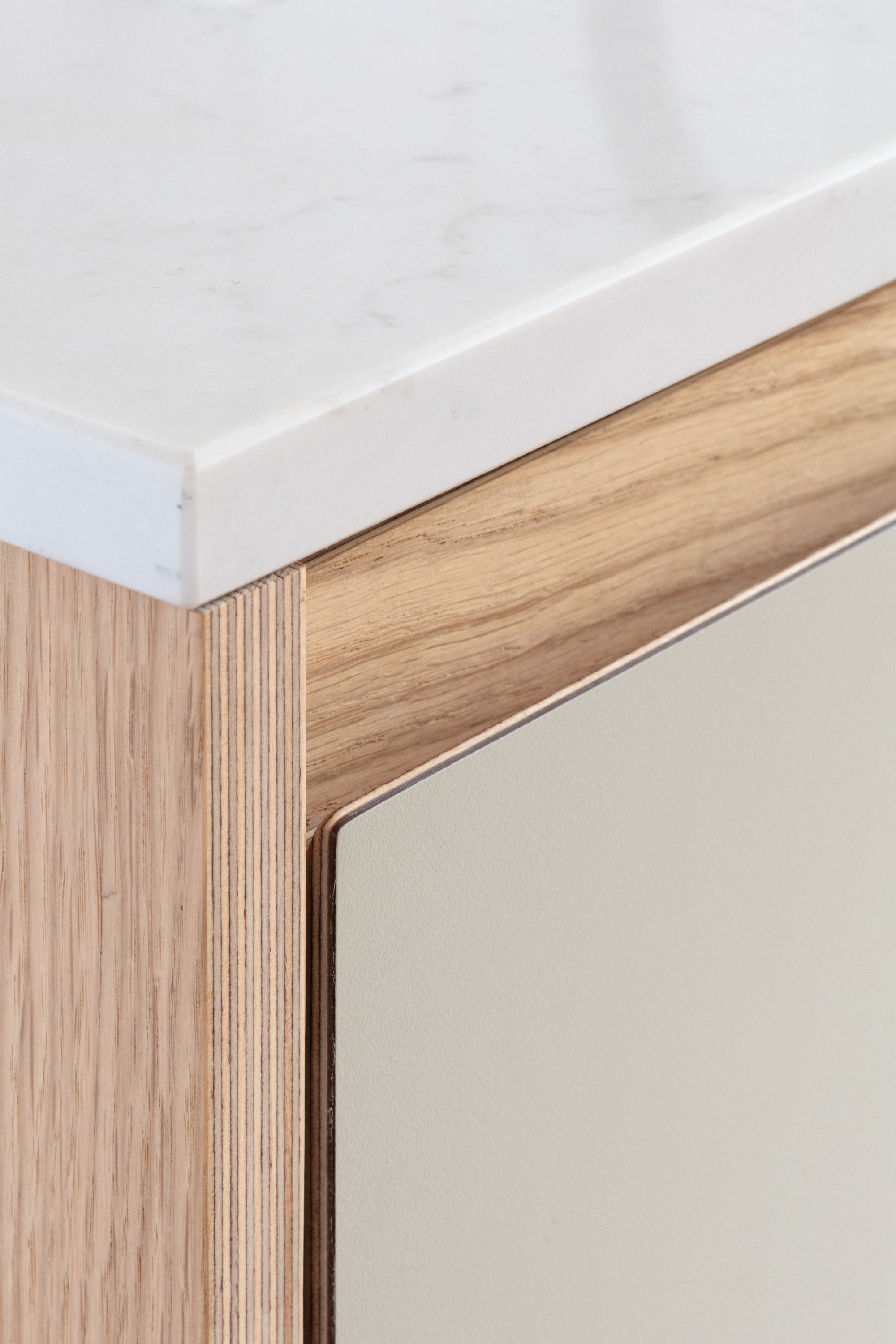 Plykea Formica Seed kitchen fronts with a J-Profile handle