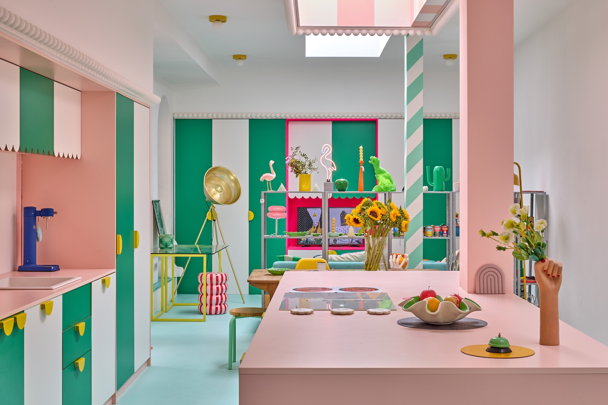 Plykea Formica Soft White + Spectrum Green plywood kitchen