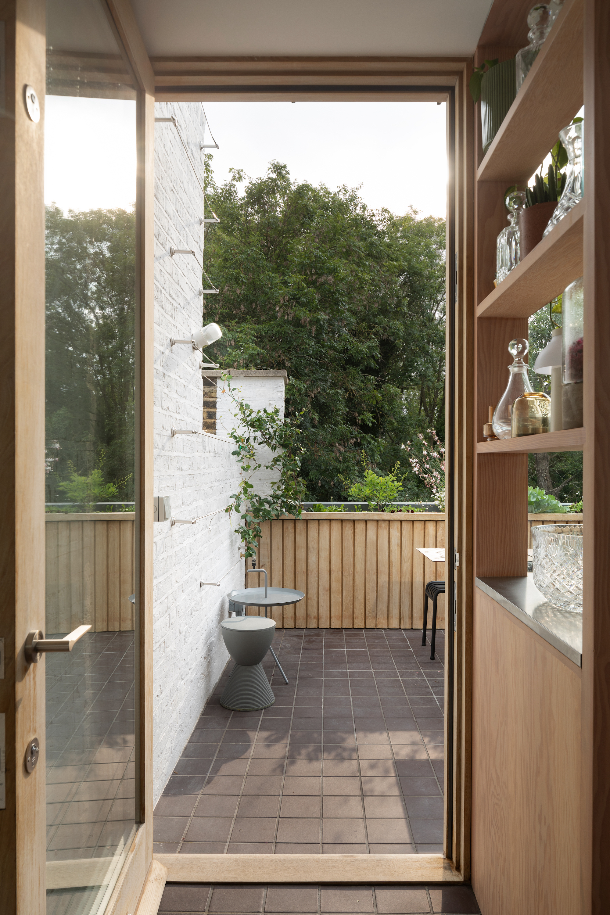View to the roof terrace from the rooftop kitchen extension