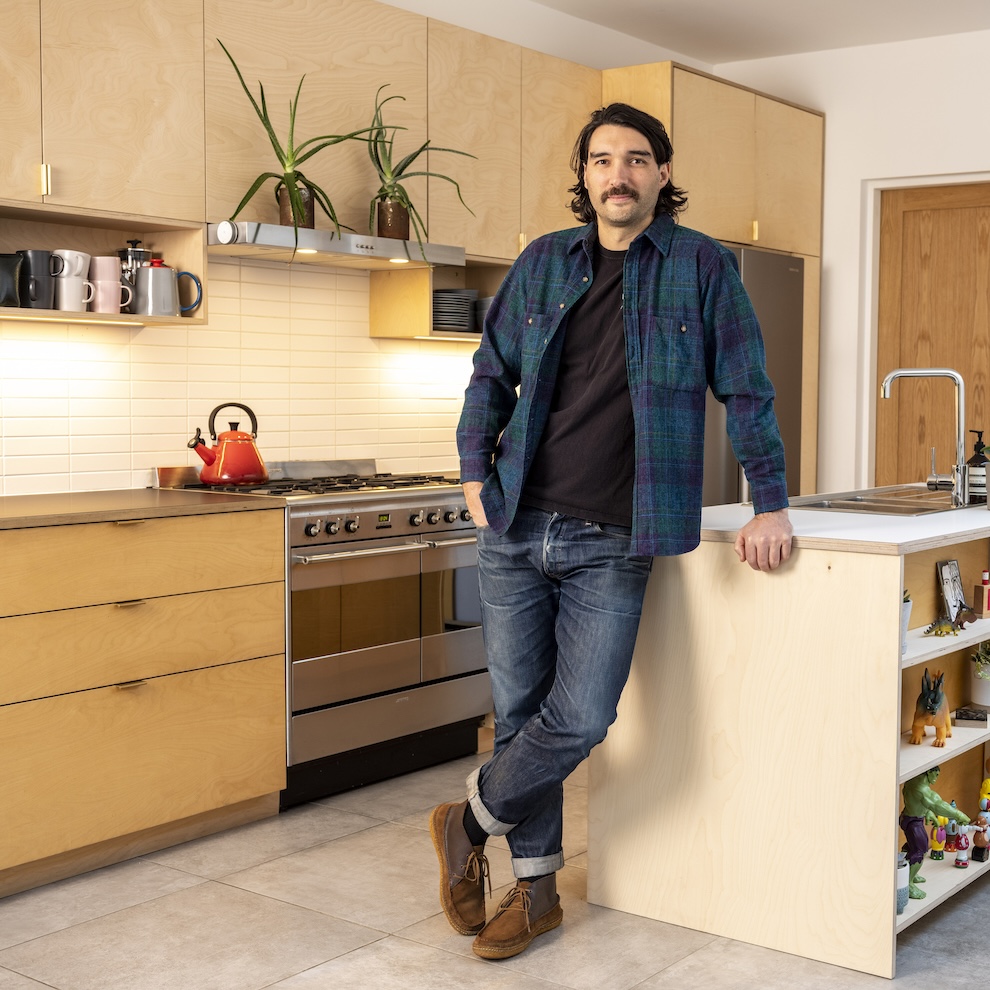 Founder Adam Vergette in his birch plywood kitchen