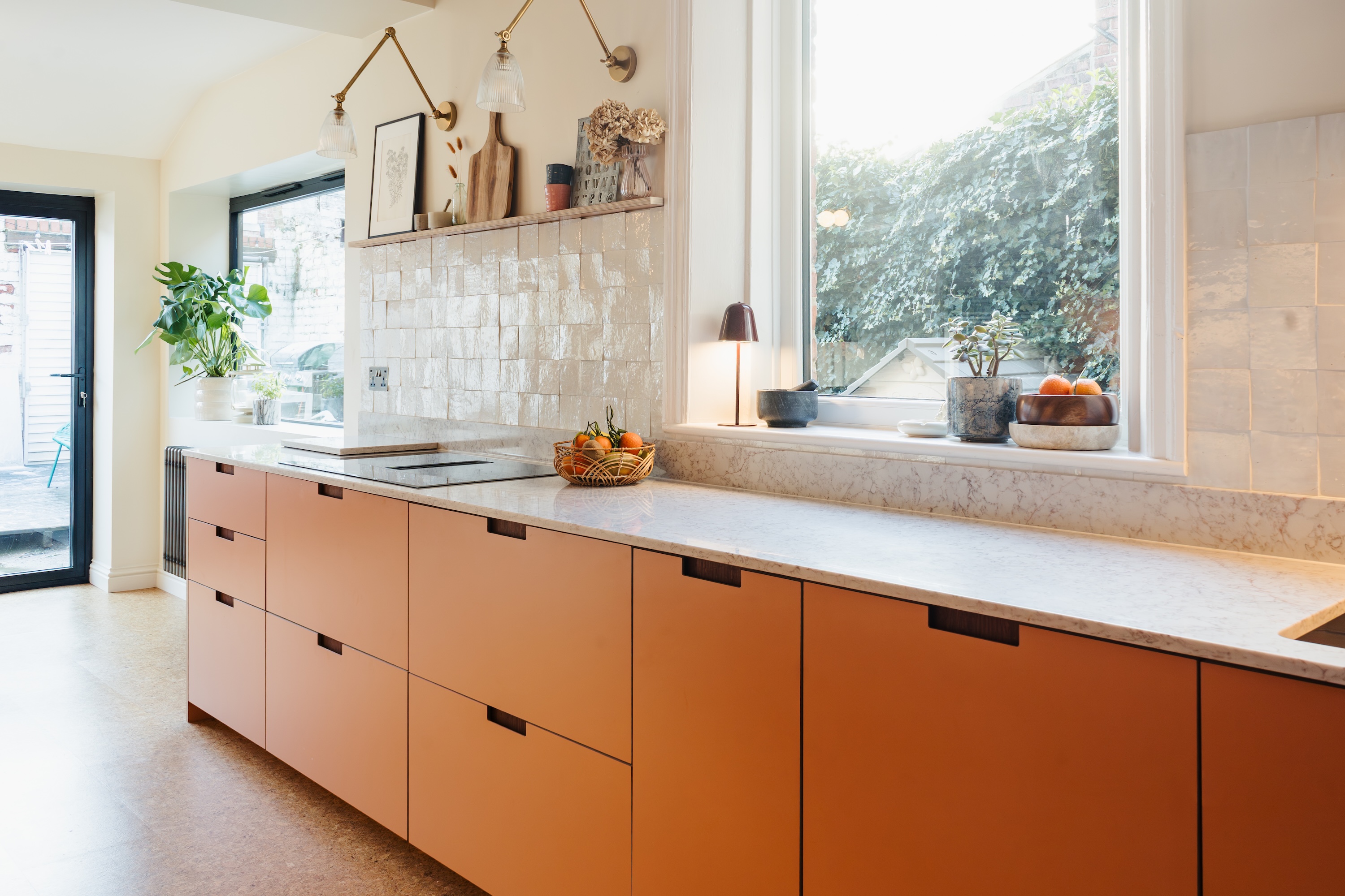 Plykea Formica Earthenware with semi-recessed sapele handles