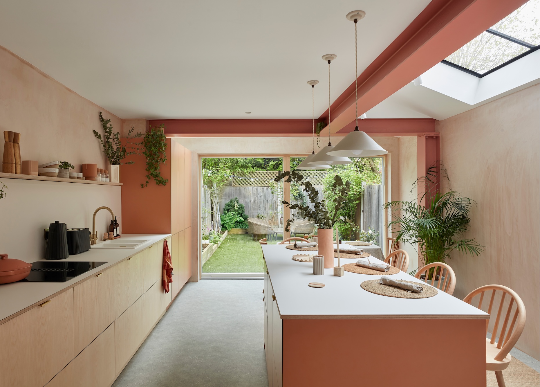 Plykea birch plywood kitchen fronts with Formica Earthenware