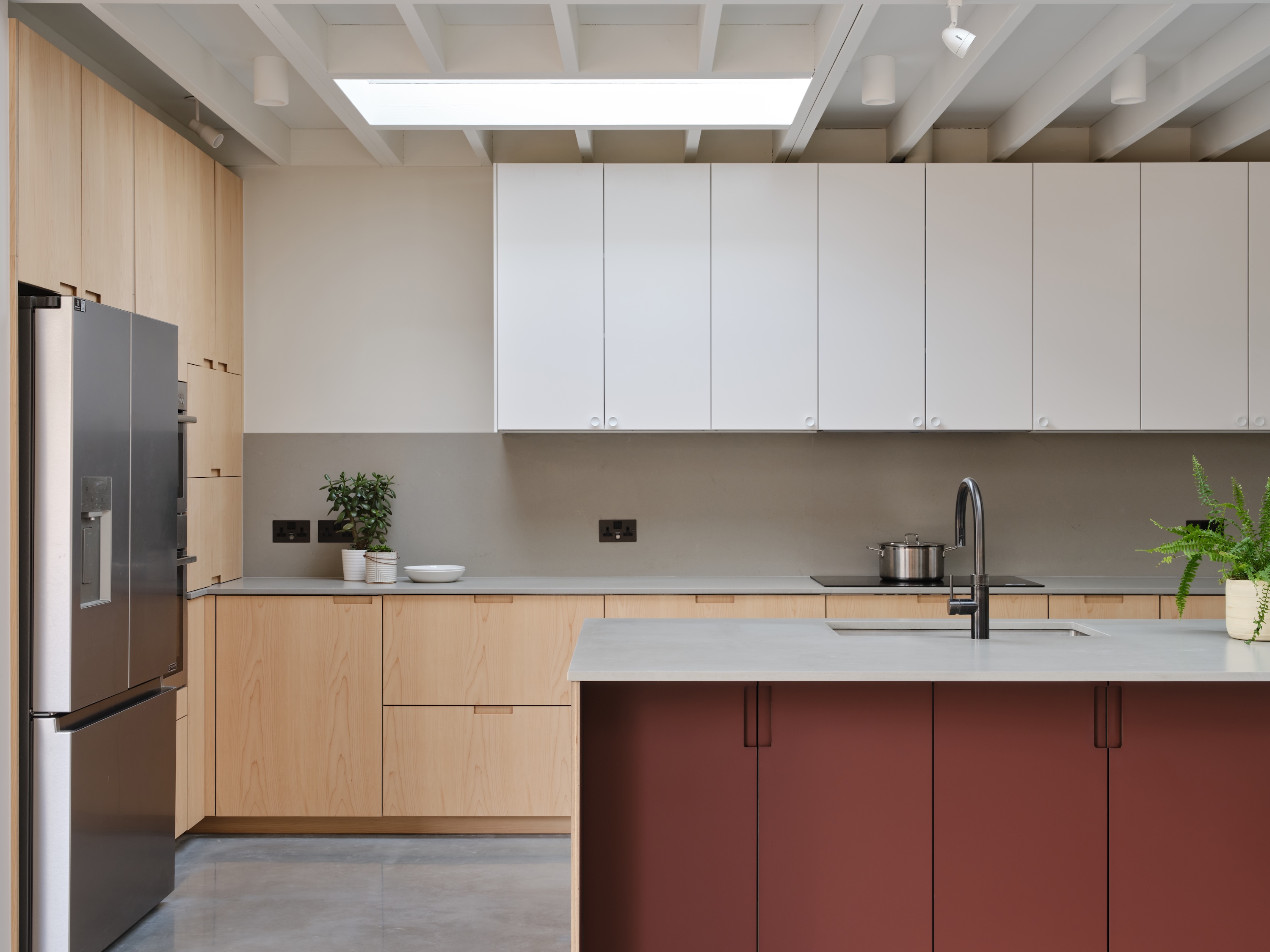 Plykea Fenix Rosso Jaipur + maple plywood fronts for IKEA