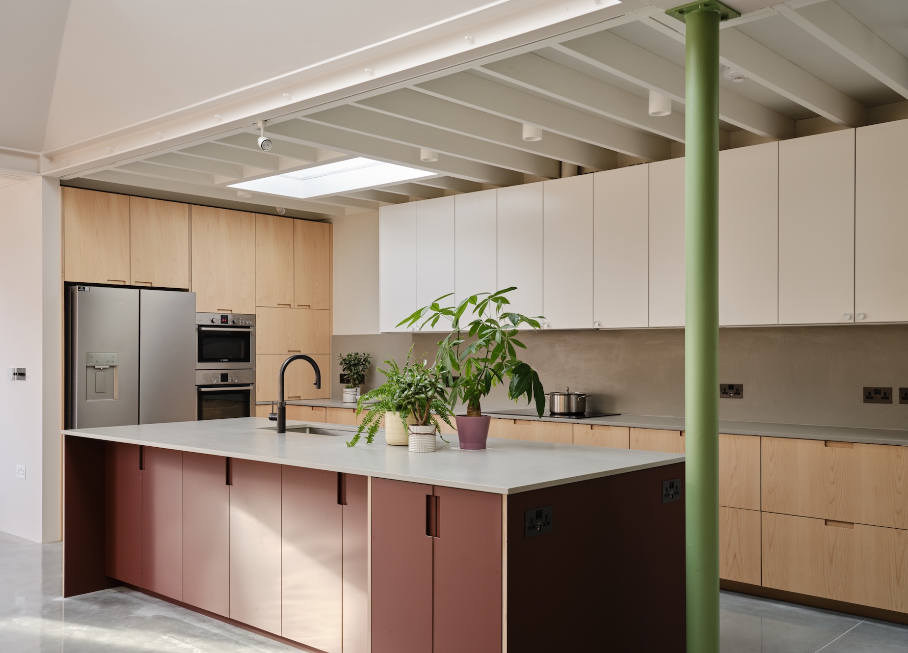 Plykea Fenix Rosso Jaipur + maple plywood fronts for IKEA