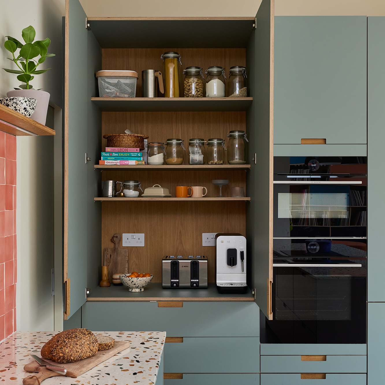 Plykea Fenix Bloom Verde Kitami double doored 1000mm kitchen pantry