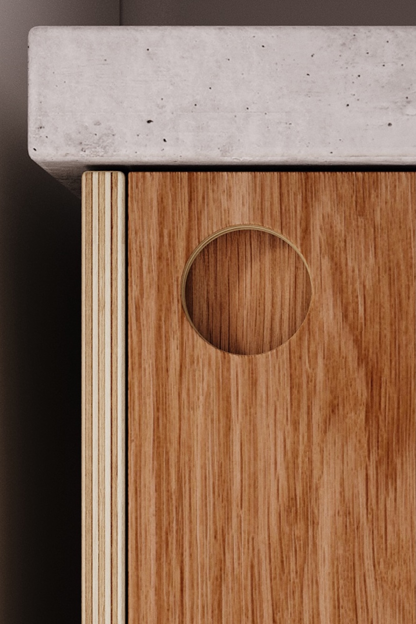 Plykea large circle handle oak-veneered birch plywood