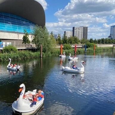 Queen Elizabeth Olympic Park swan pedalos