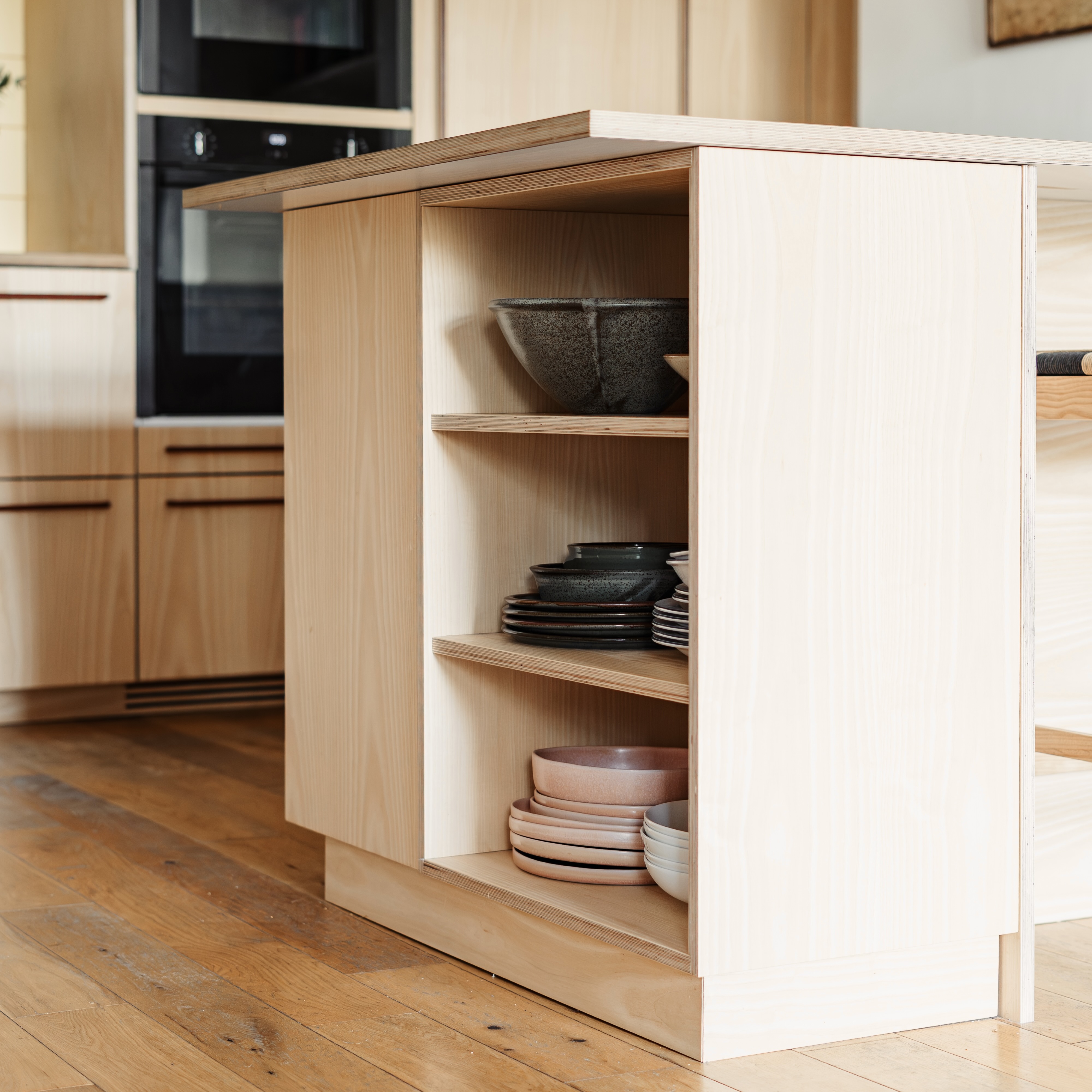 Plykea birch plywood kitchen island shelf unit